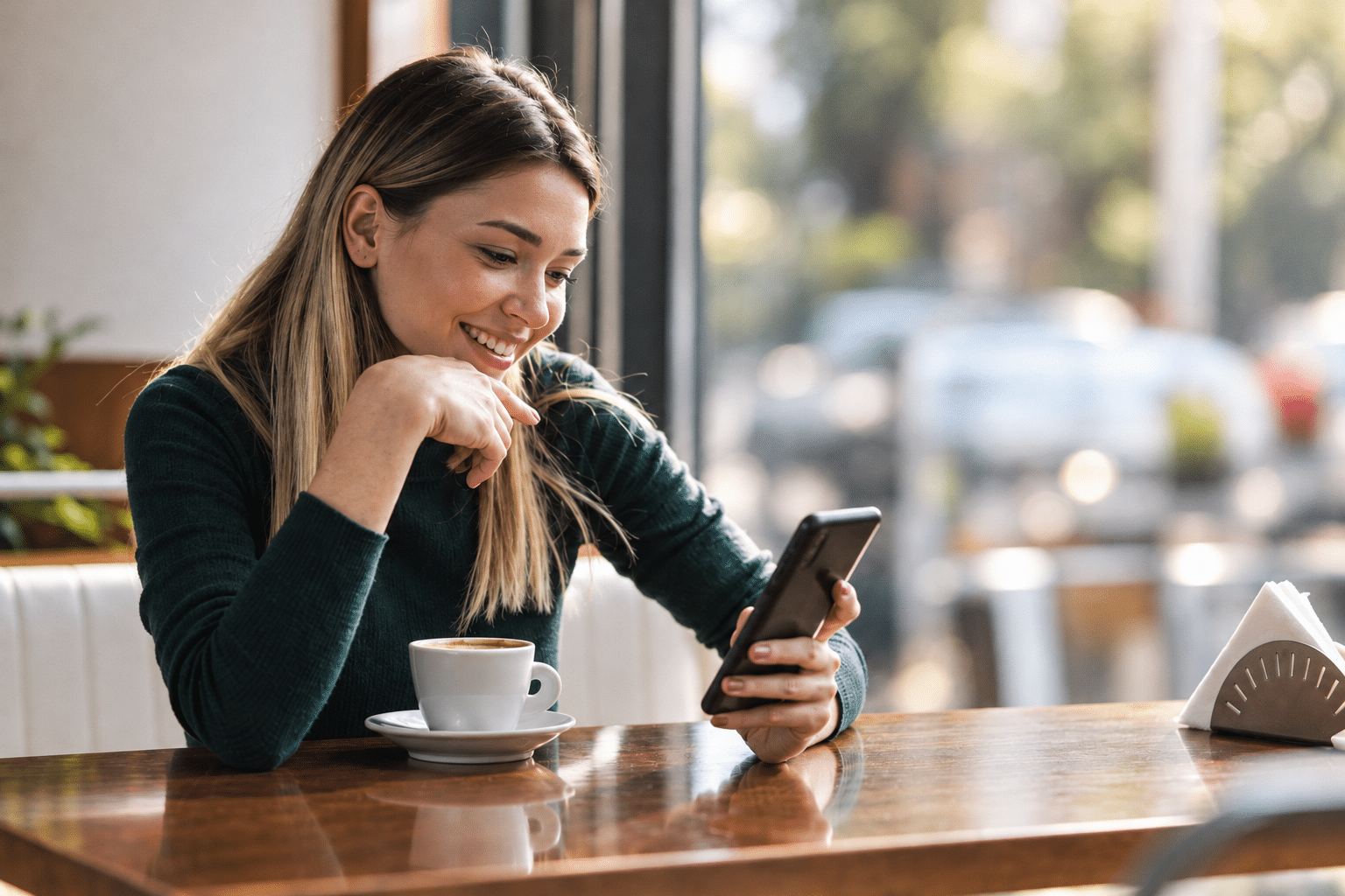 Mutter und Tochter reservieren online mit dem Smartphone